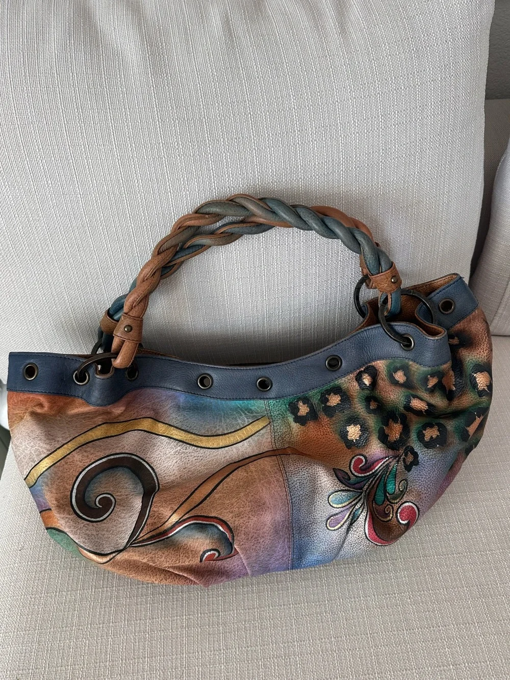 Anuschka Bags | Hand-Painted Peacock Braided-Handle Women's Shoulder Bag